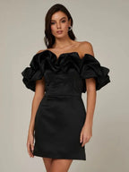 Avondjurk Off Shoulder Ruffle Detail Getailleerde Pasvorm