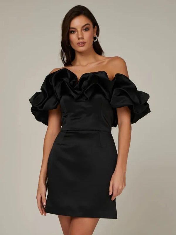 Avondjurk Off Shoulder Ruffle Detail Getailleerde Pasvorm