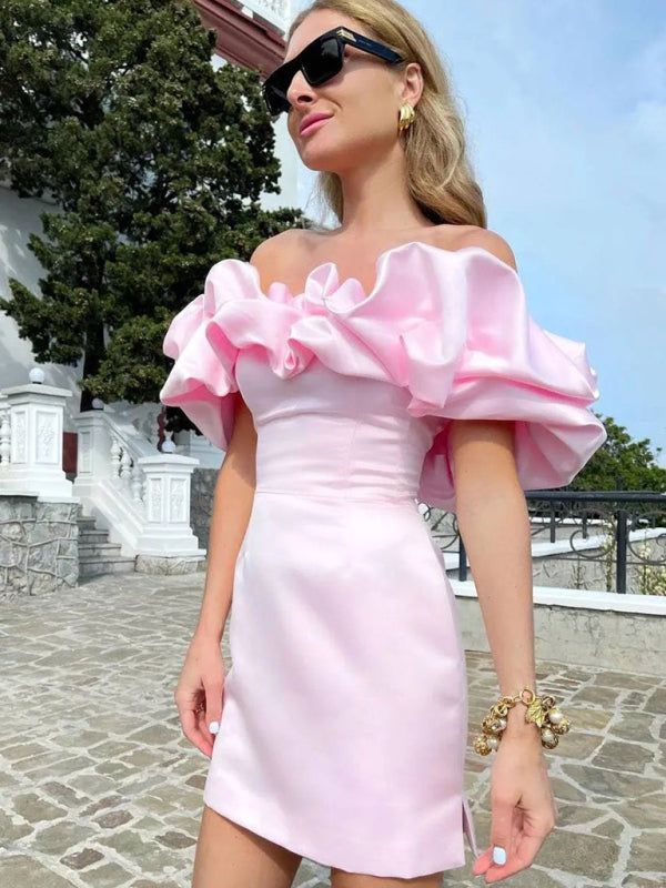 Avondjurk Off Shoulder Ruffle Detail Getailleerde Pasvorm