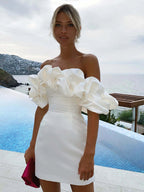Avondjurk Off Shoulder Ruffle Detail Getailleerde Pasvorm
