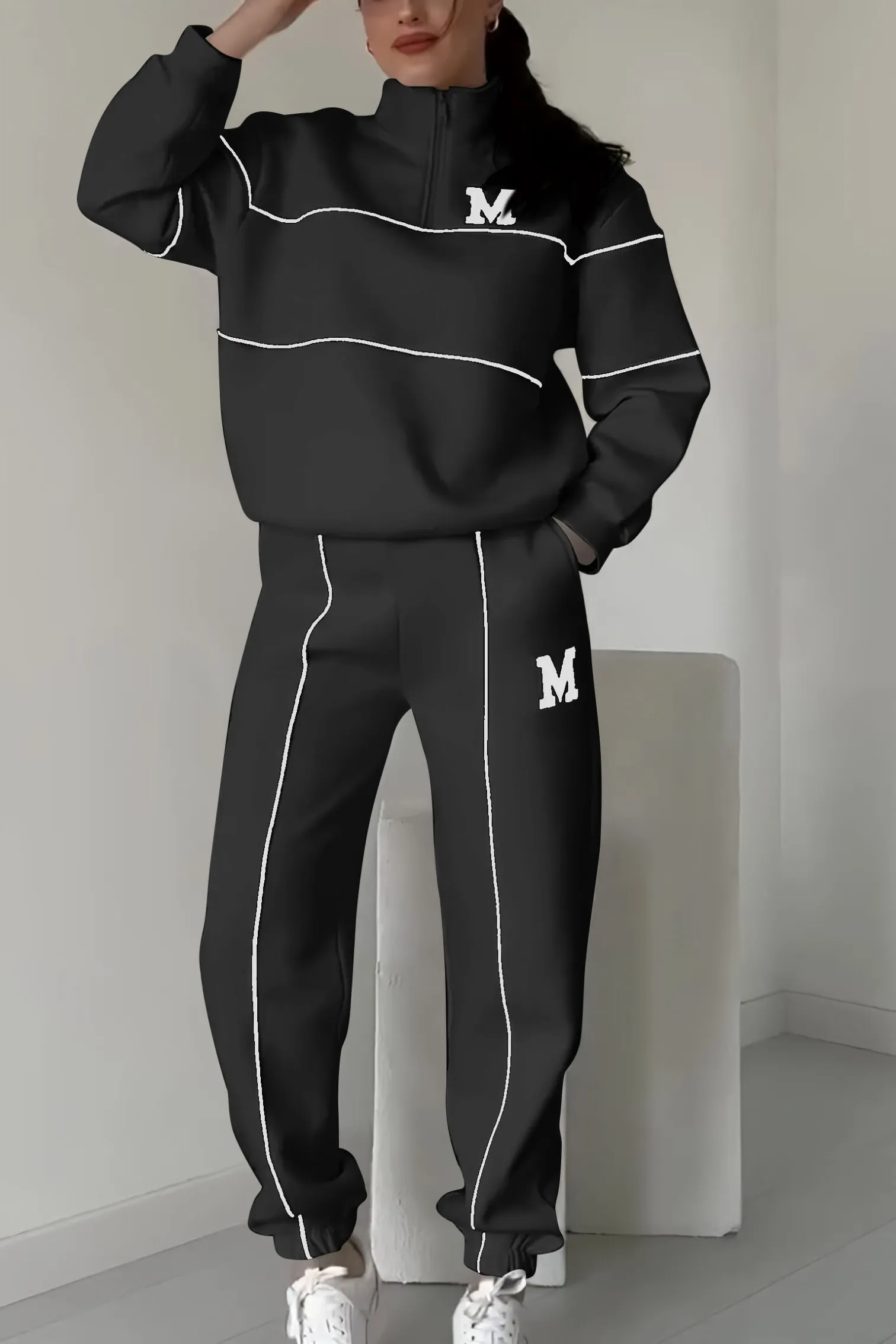 Desire - Trendy Dames Trainingspak Set met Half-Zip Sweater