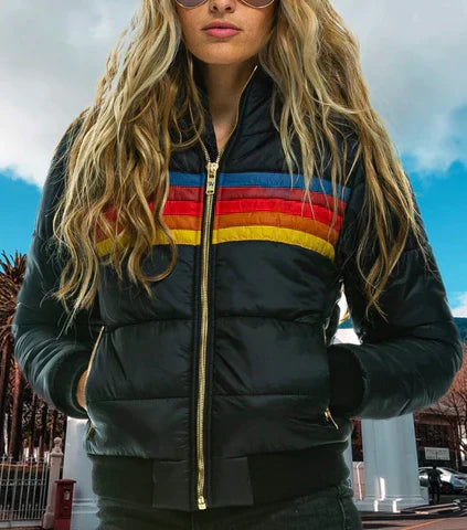 Pufferjack Retro Kleurblok Vrouwen Warme Winterjas Vintage