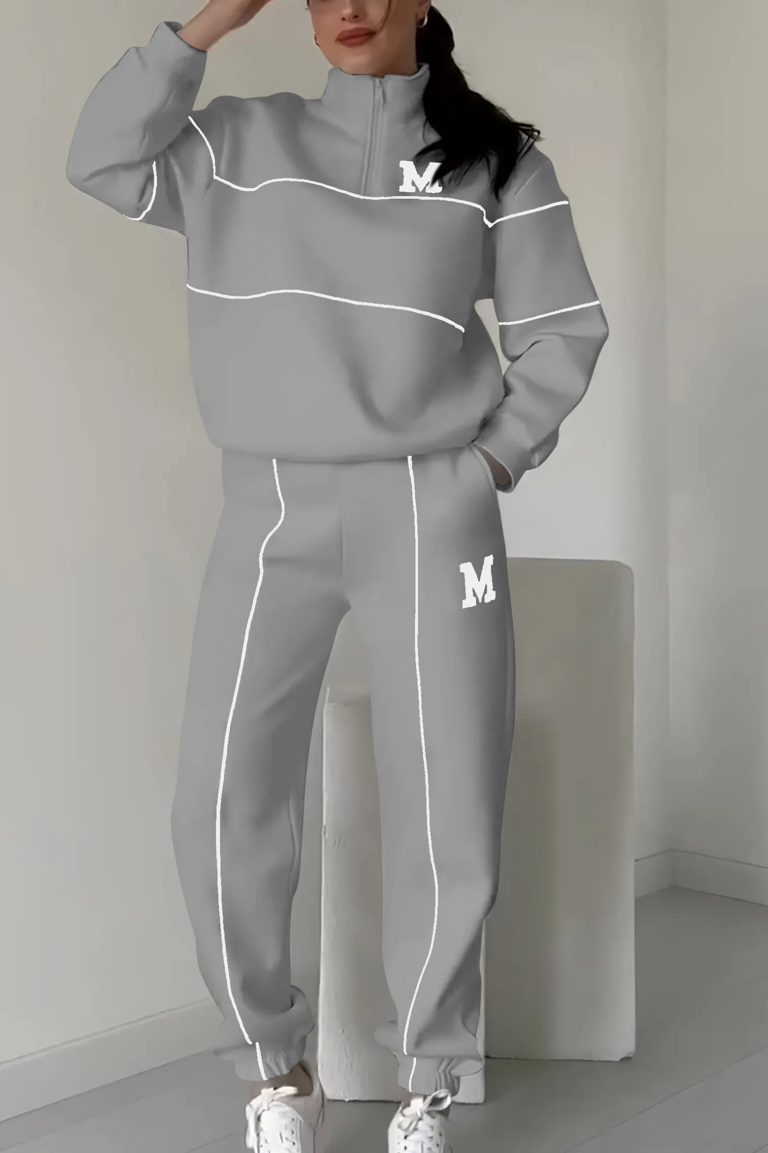 Desire - Trendy Dames Trainingspak Set met Half-Zip Sweater