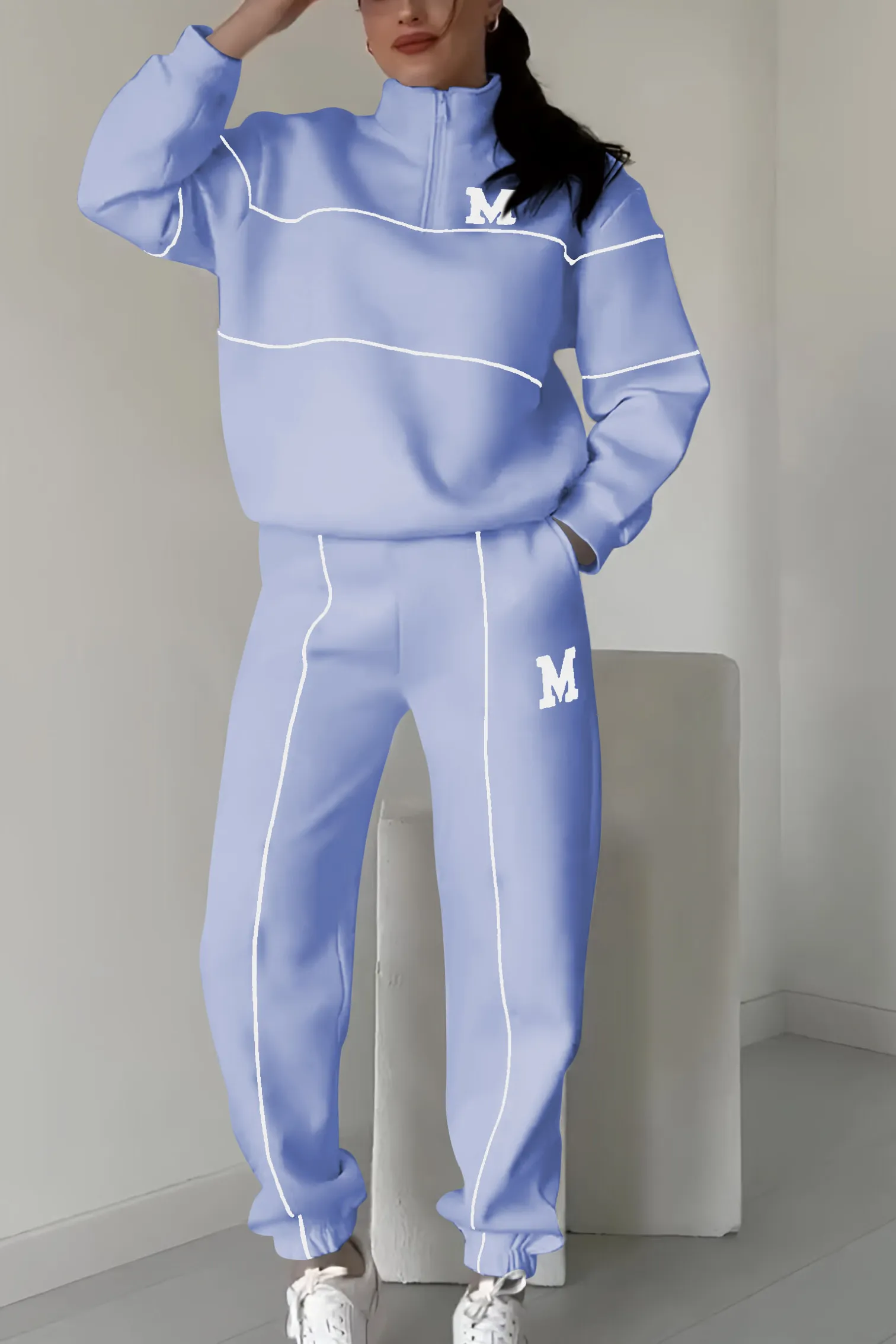 Desire - Trendy Dames Trainingspak Set met Half-Zip Sweater