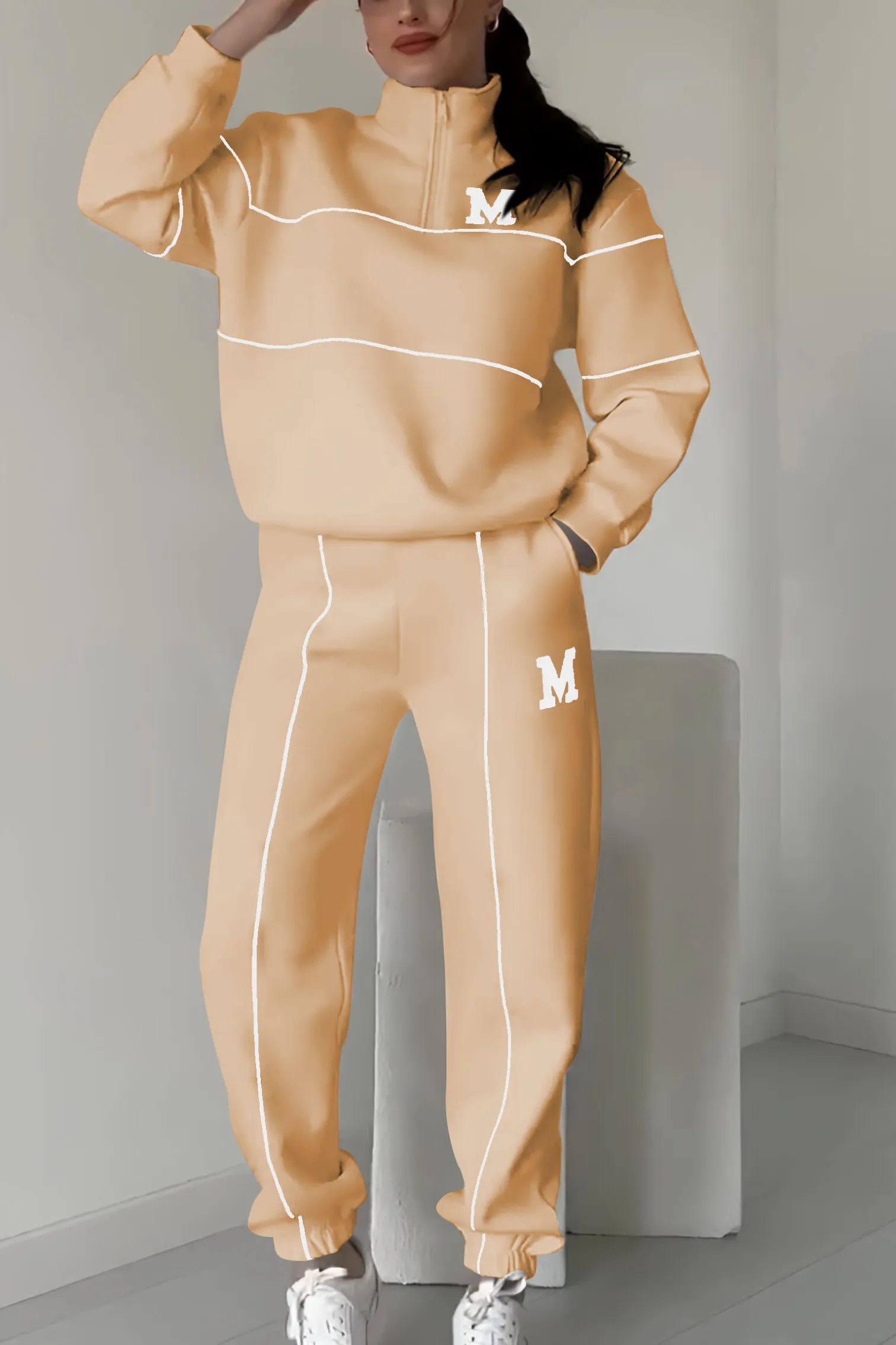 Desire - Trendy Dames Trainingspak Set met Half-Zip Sweater