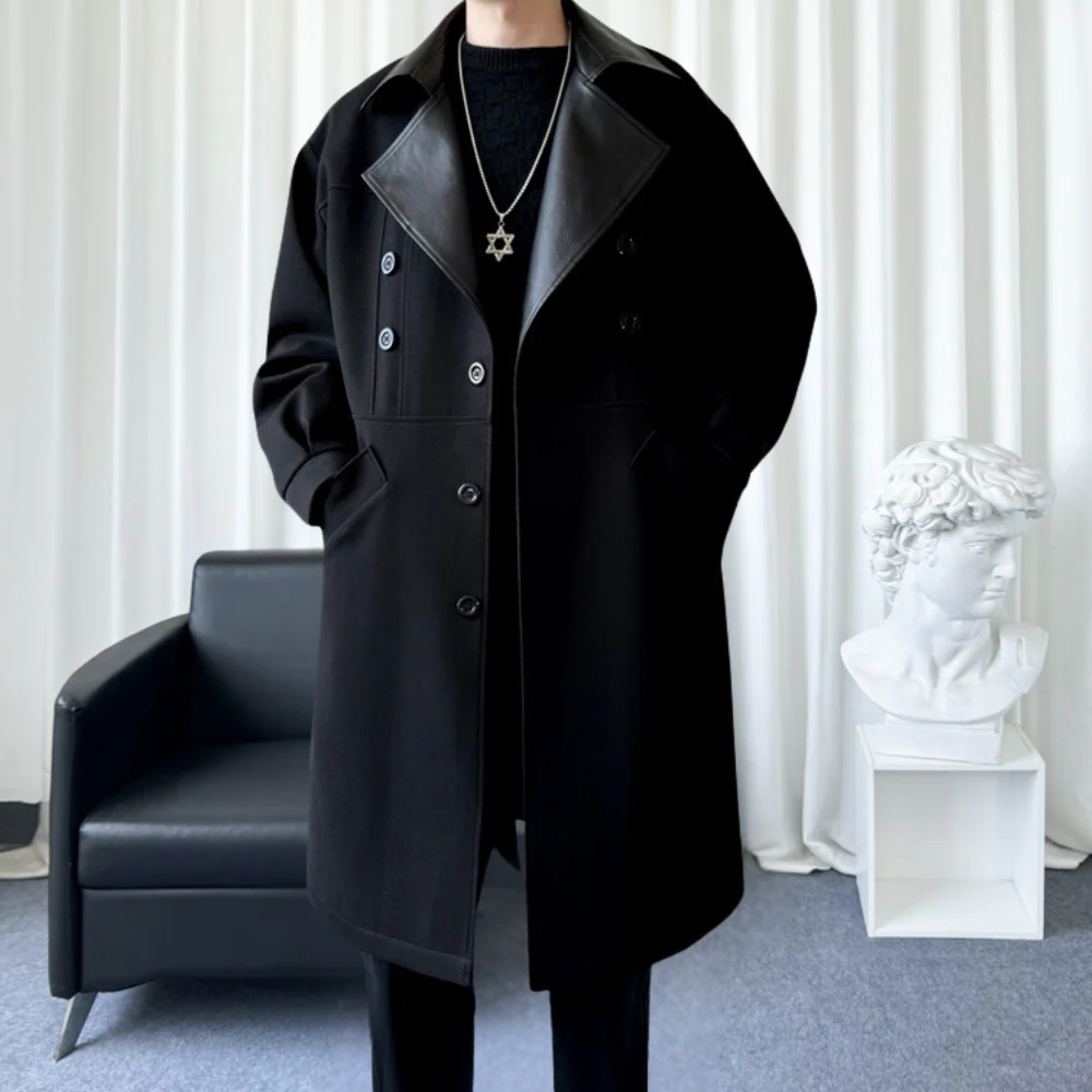 Lange Jas Wolmix Relaxed Fit Notch Lapel Contrasterend Kraag