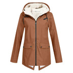 Trenchcoat Dames Waterdicht Fleece Voering Met Kap Lengte