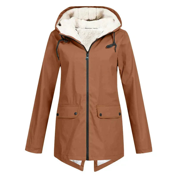 Trenchcoat Dames Waterdicht Fleece Voering Met Kap Lengte