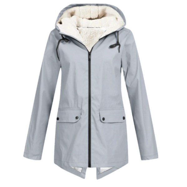 Trenchcoat Dames Waterdicht Fleece Met Kap Middellange Lengte