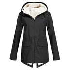 Trenchcoat Dames Waterdicht Fleece Voering Met Kap Lengte
