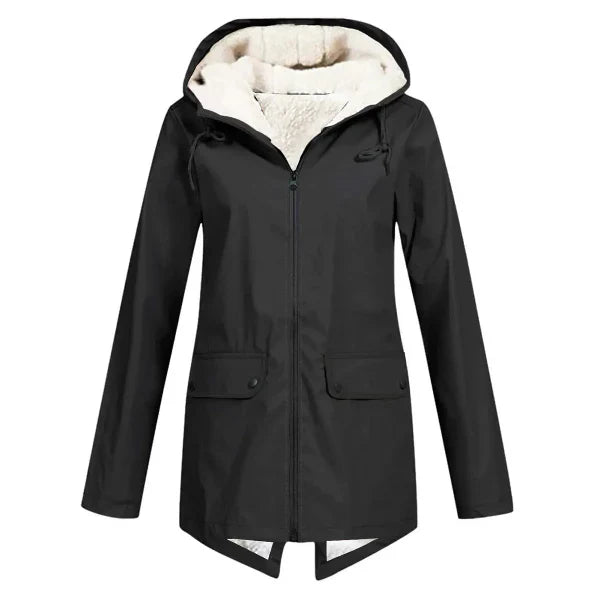 Trenchcoat Dames Waterdicht Fleece Met Kap Middellange Lengte