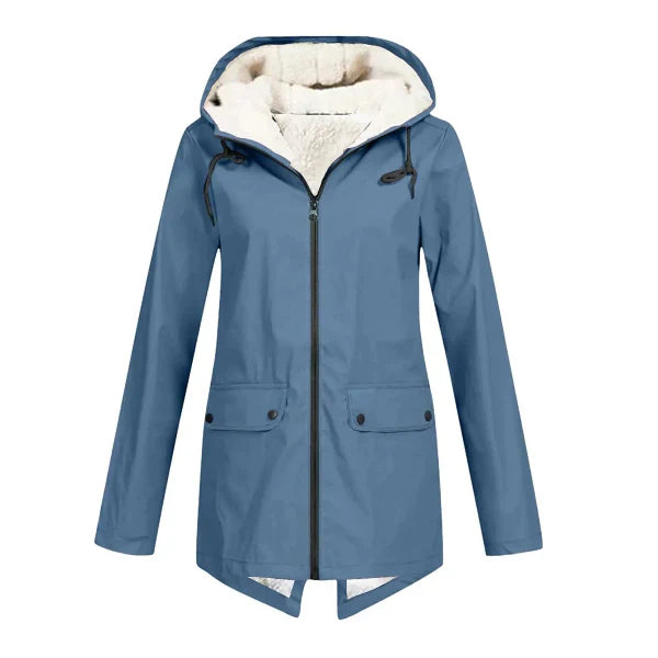 Trenchcoat Dames Waterdicht Fleece Voering Met Kap Lengte