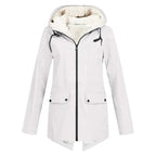 Trenchcoat Dames Waterdicht Fleece Met Kap Middellange Lengte