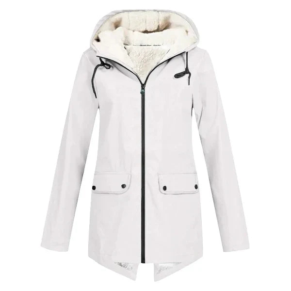 Trenchcoat Dames Waterdicht Fleece Met Kap Middellange Lengte