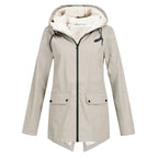 Trenchcoat Dames Waterdicht Fleece Voering Met Kap Lengte