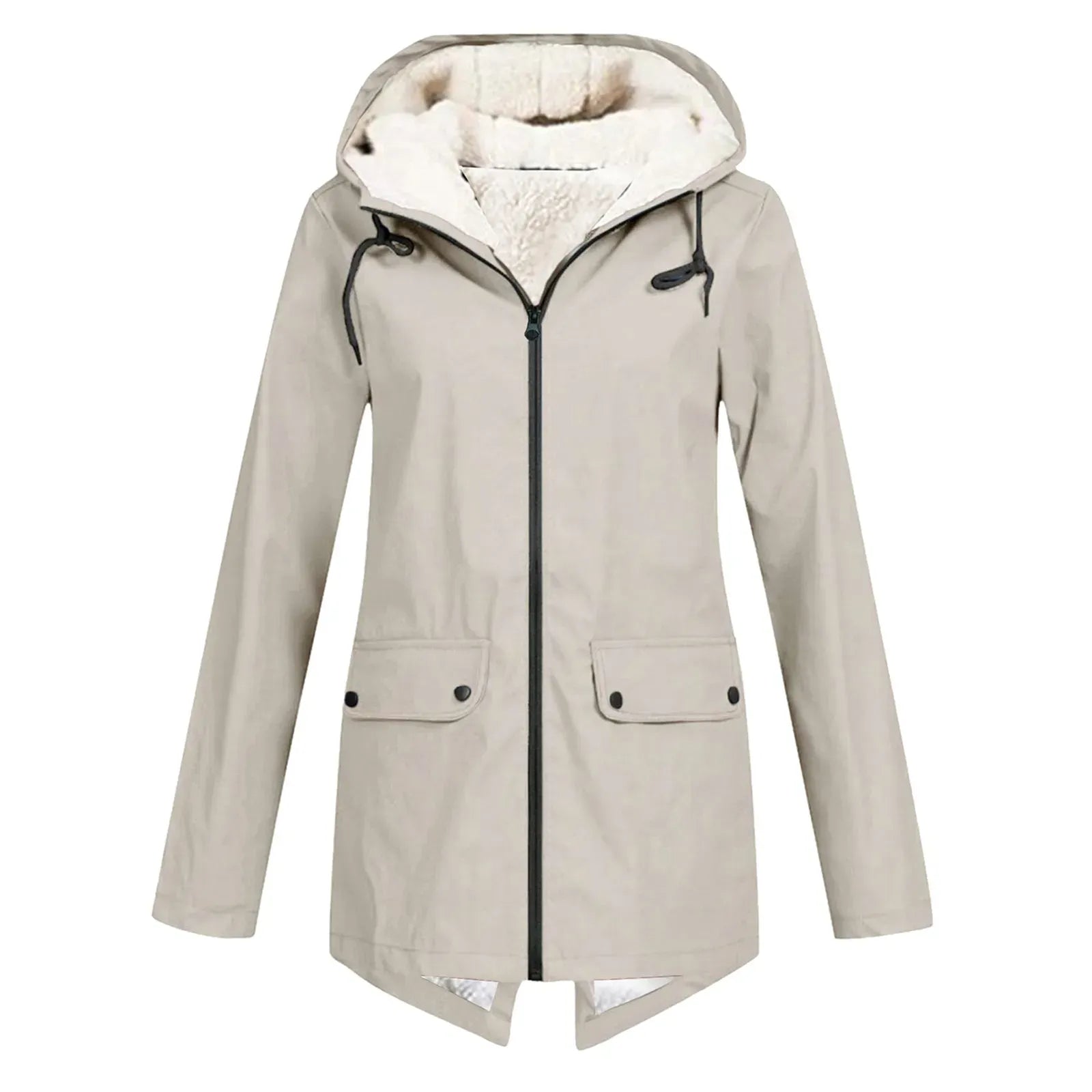 Trenchcoat Dames Waterdicht Fleece Voering Met Kap Lengte