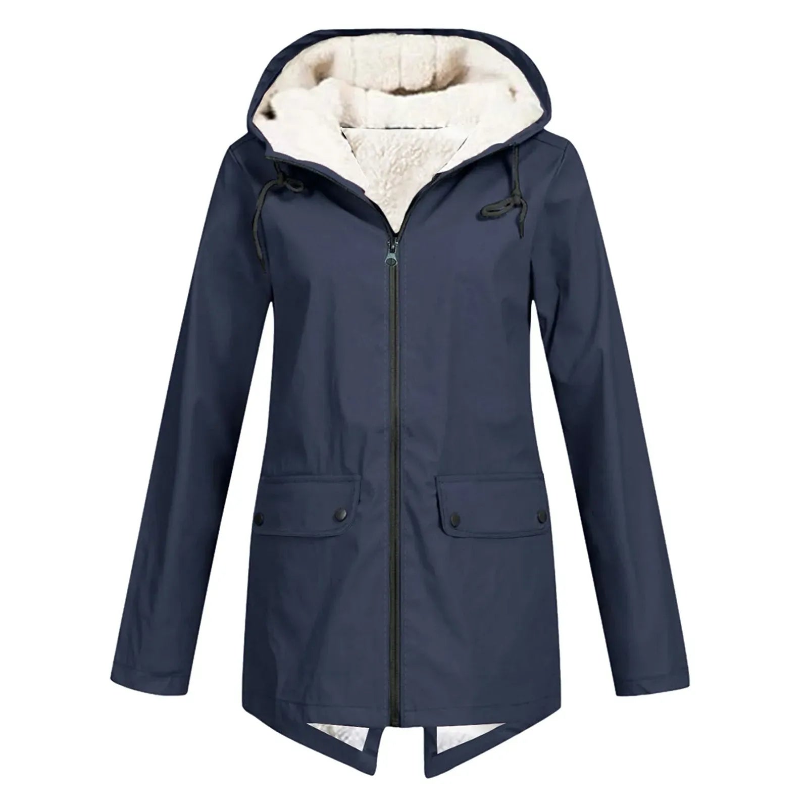Trenchcoat Dames Waterdicht Fleece Met Kap Middellange Lengte