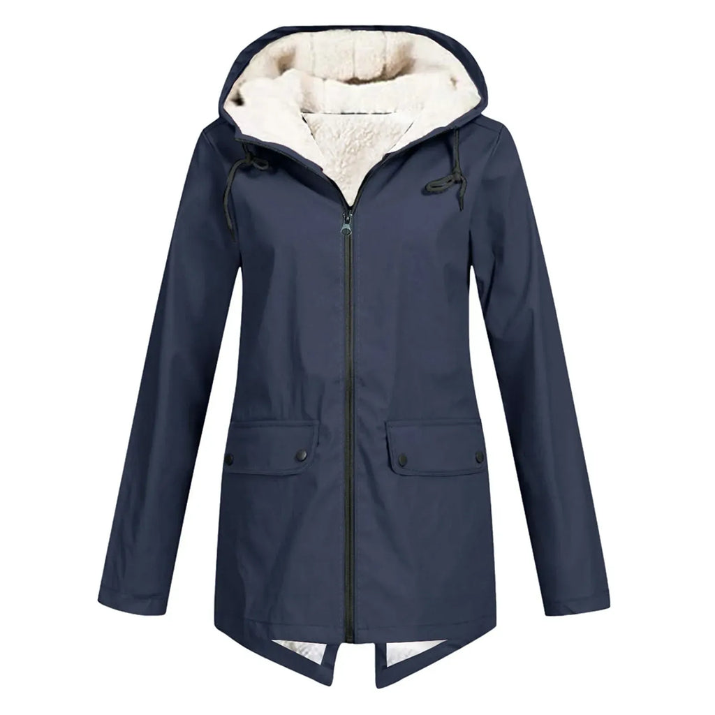 Trenchcoat Dames Waterdicht Fleece Voering Met Kap Lengte