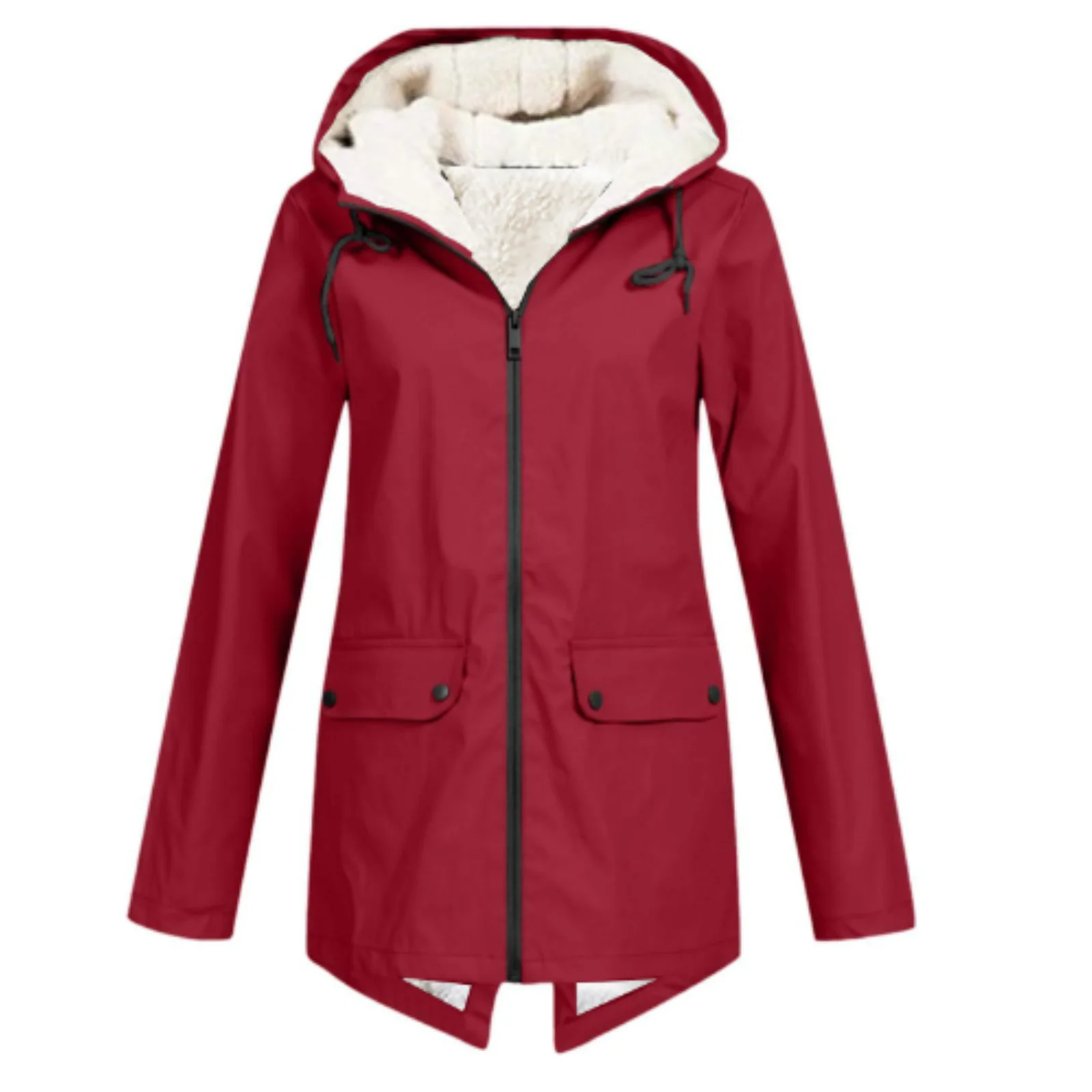 Trenchcoat Dames Waterdicht Fleece Voering Met Kap Lengte