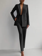 Blazer En Broek Set Rechte Pasvorm Vrouwelijk Formeel Elegant