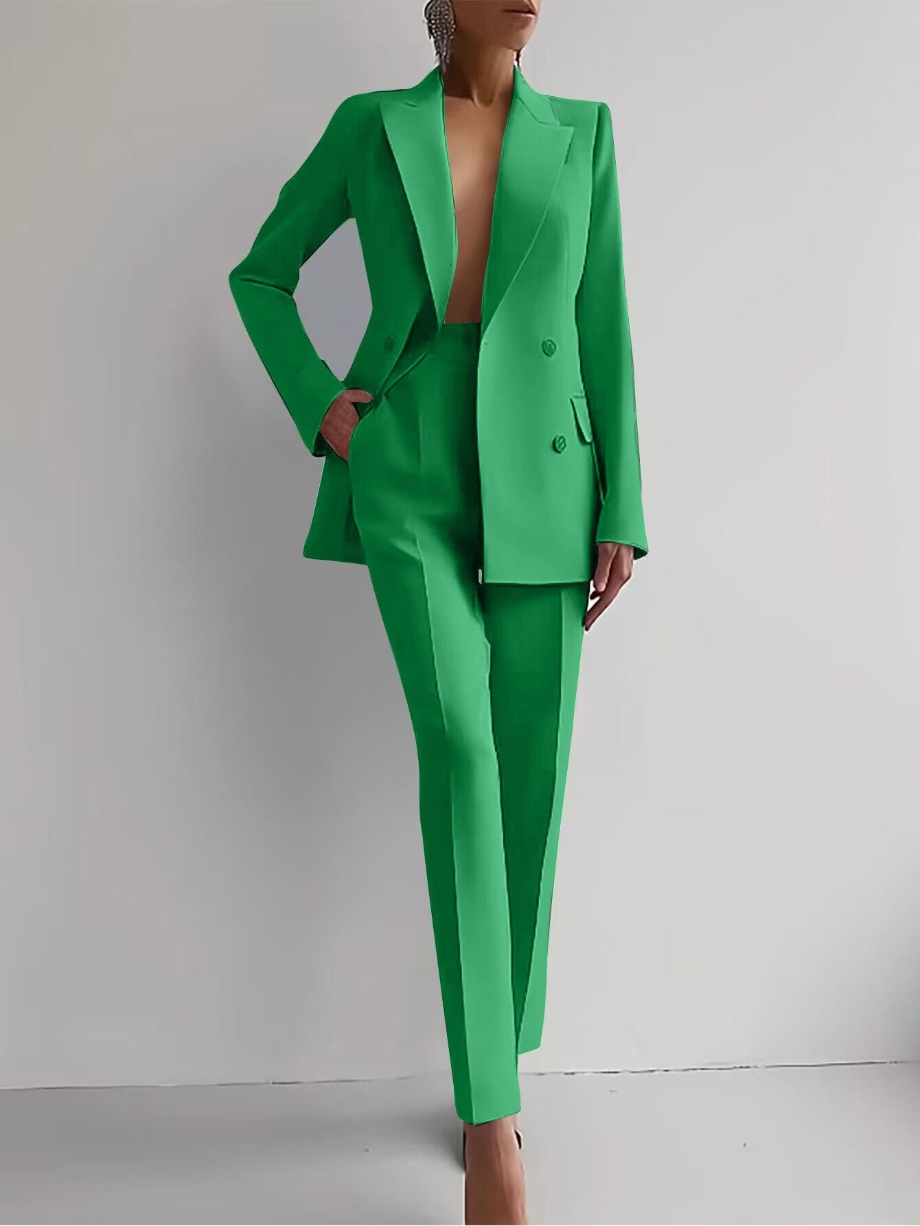 Blazer En Broek Set Rechte Pasvorm Vrouwelijk Formeel Elegant