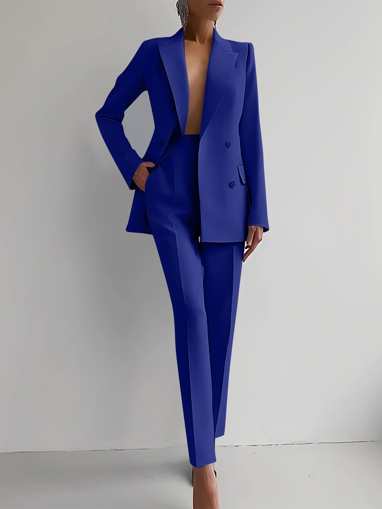 Blazer En Broek Set Rechte Pasvorm Vrouwelijk Formeel Elegant