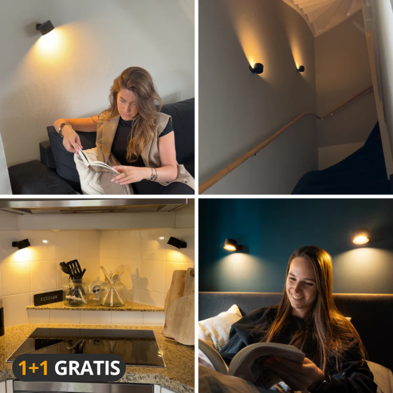 InfiniteGlow I Draadloze Dimbare LED Wandlamp met 360° Draaifunctie
