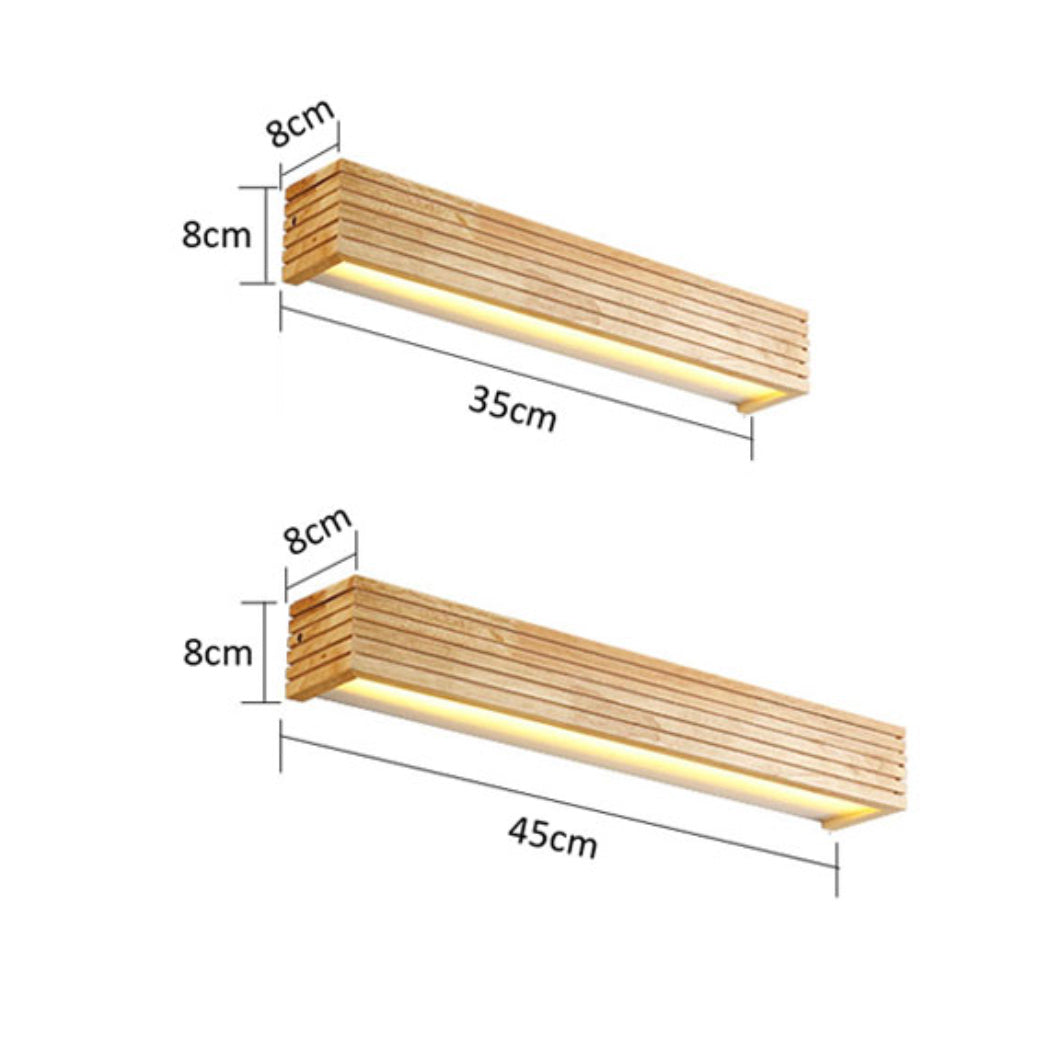 Rechthoekige LED wandlamp van hout Japan