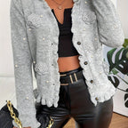 Dames Cardigan Bloemendecor met gekralen knoop en V-hals