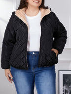 Dames Gewatteerde Jas Plus Size Kleurblok Met Capuchon Katoenmix