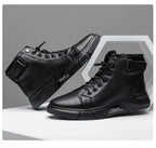 Allan - geheel zwarte leren sneakers