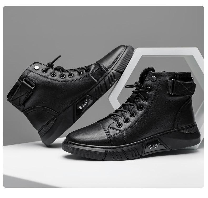 Allan - geheel zwarte leren sneakers