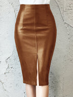 Chāme - Leren Rok met Split en Hoge Taille