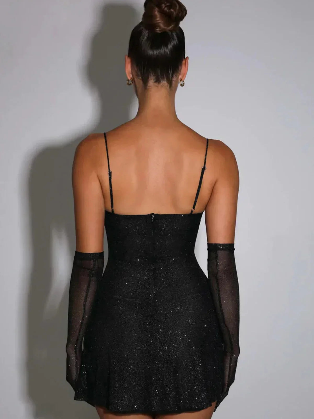Sparkling Mesh Slip Mini Jurk met Zijsplit