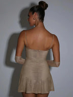 Sparkling Mesh Slip Mini Jurk met Zijsplit