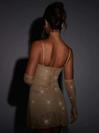 Sparkling Mesh Slip Mini Jurk met Zijsplit