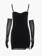 Sparkling Mesh Slip Mini Jurk met Zijsplit