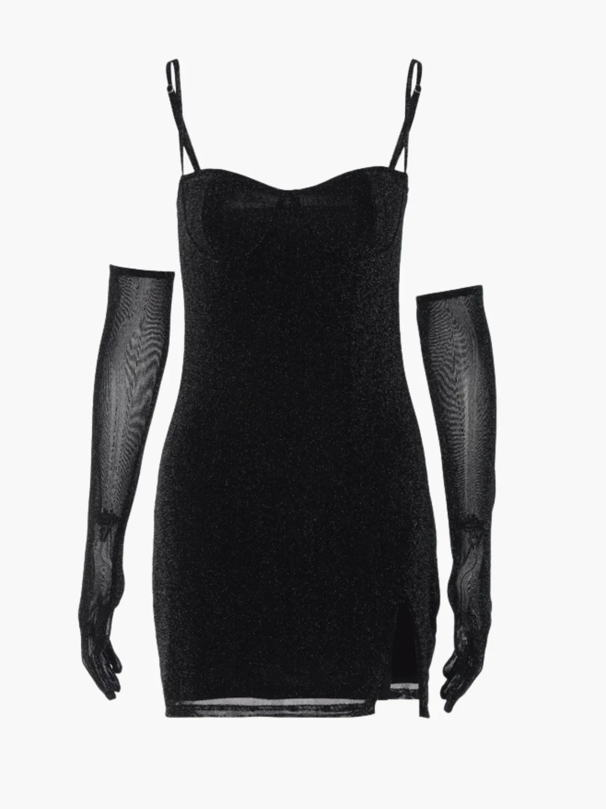 Sparkling Mesh Slip Mini Jurk met Zijsplit
