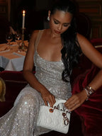 Glanzende Rhinestone Bodycon Rugloze Maxi-jurk voor Avonden