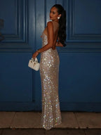 Glanzende Rhinestone Bodycon Rugloze Maxi-jurk voor Avonden