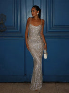 Glanzende Rhinestone Bodycon Rugloze Maxi-jurk voor Avonden