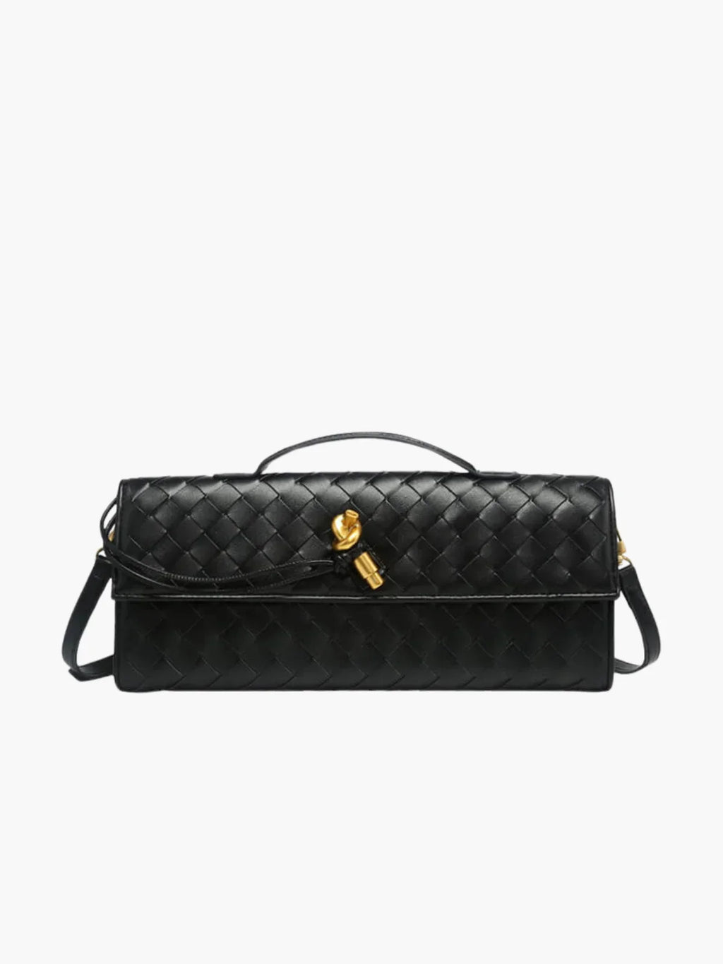 Stedelijke Crossbody Geweven Schoudertas van Faux Leer met Gouden Sluiting voor Casual en Formele Gelegenheden