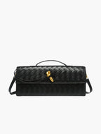 Stedelijke Crossbody Geweven Schoudertas van Faux Leer met Gouden Sluiting voor Casual en Formele Gelegenheden