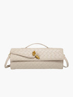 Stedelijke Crossbody Geweven Schoudertas van Faux Leer met Gouden Sluiting voor Casual en Formele Gelegenheden