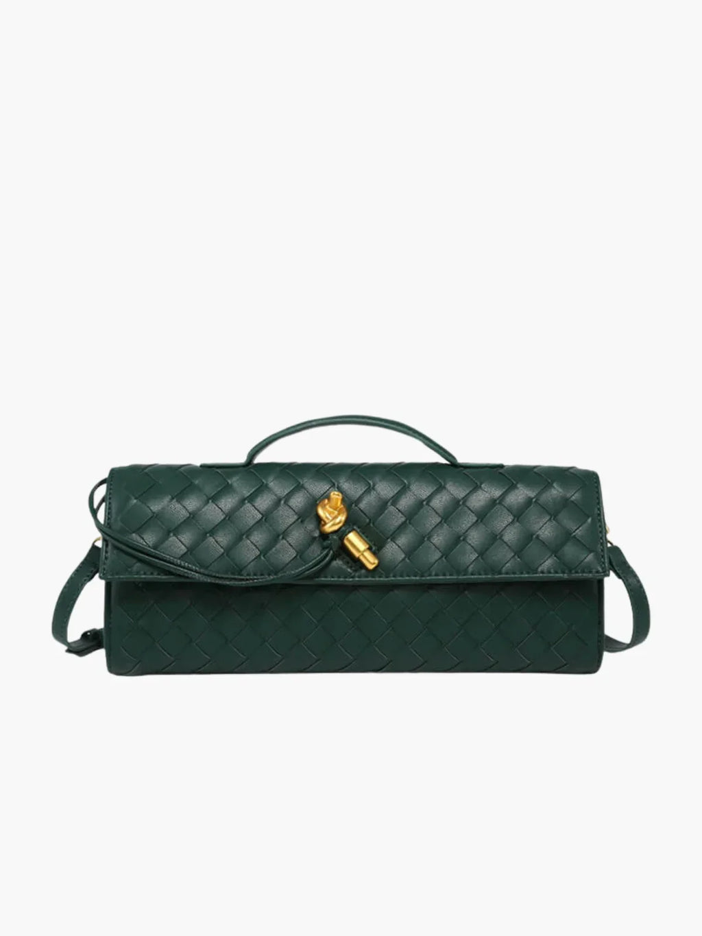 Stedelijke Crossbody Geweven Schoudertas van Faux Leer met Gouden Sluiting voor Casual en Formele Gelegenheden