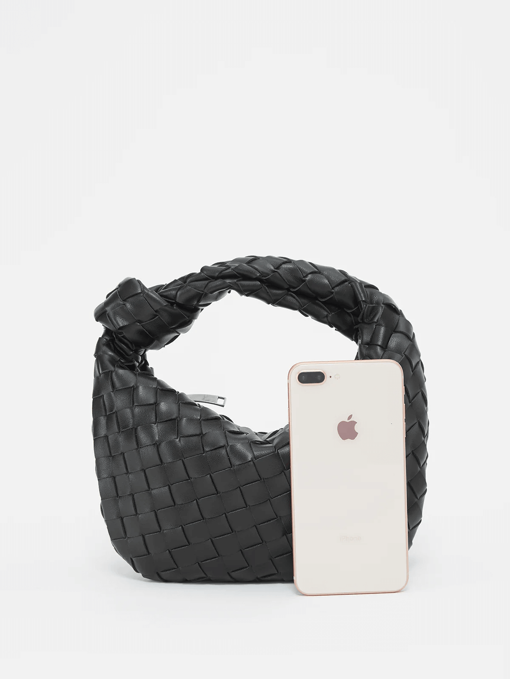 Vlechtknoop Neplederen Mini Tas Met Geweven Ontwerp En Gedraaide Handgreep Voor Elegante En Moderne Stijl