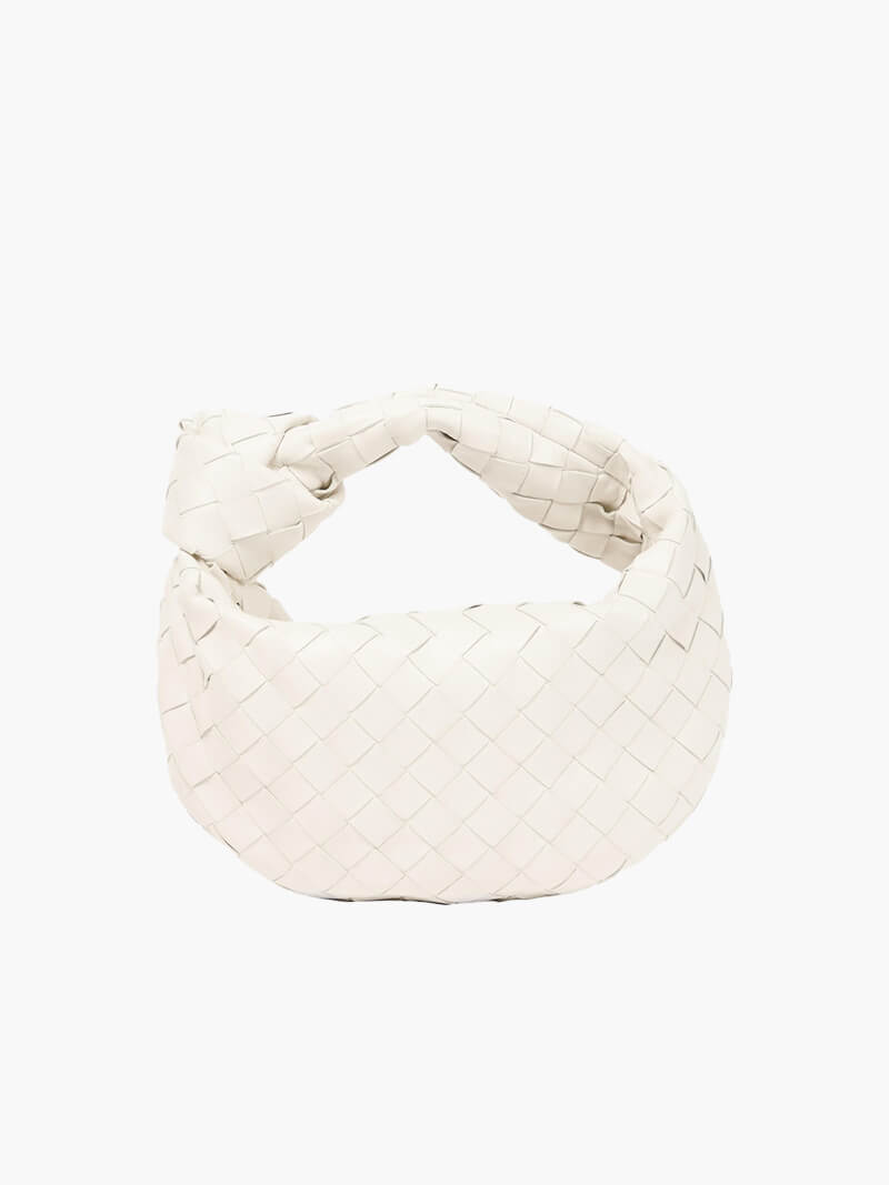 Vlechtknoop Neplederen Mini Tas Met Geweven Ontwerp En Gedraaide Handgreep Voor Elegante En Moderne Stijl