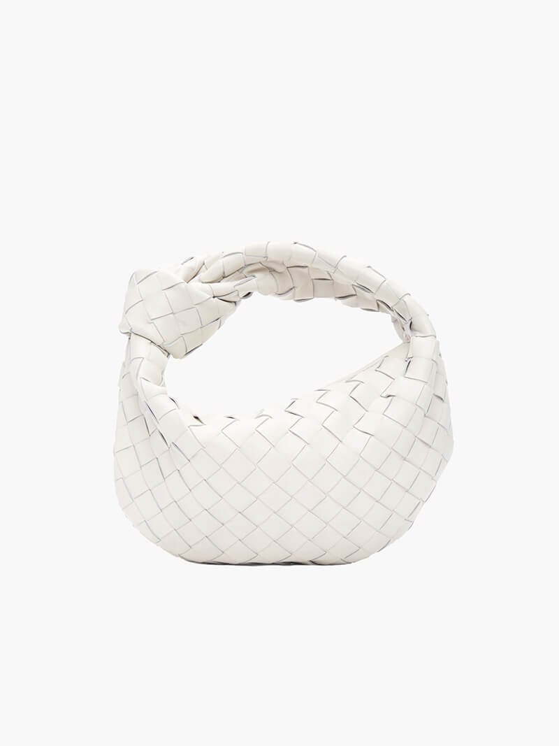 Vlechtknoop Neplederen Mini Tas Met Geweven Ontwerp En Gedraaide Handgreep Voor Elegante En Moderne Stijl