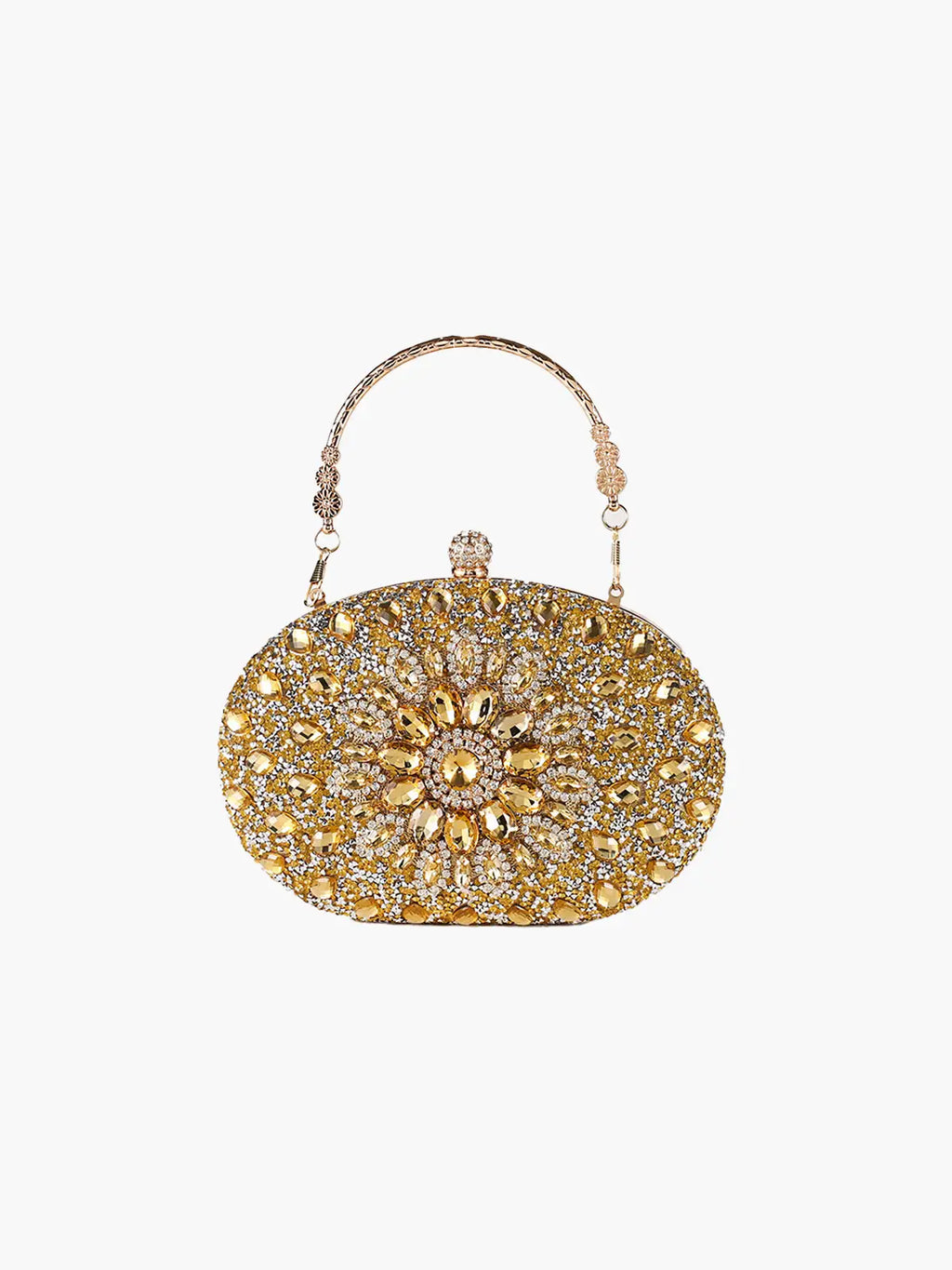 Hemelse Edelsteen Avond Clutch Luxe Ovaal met Edelsteen Bloemenmotief voor Feestelijke Avonden en Speciale Gelegenheden