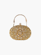 Hemelse Edelsteen Avond Clutch Luxe Ovaal met Edelsteen Bloemenmotief voor Feestelijke Avonden en Speciale Gelegenheden